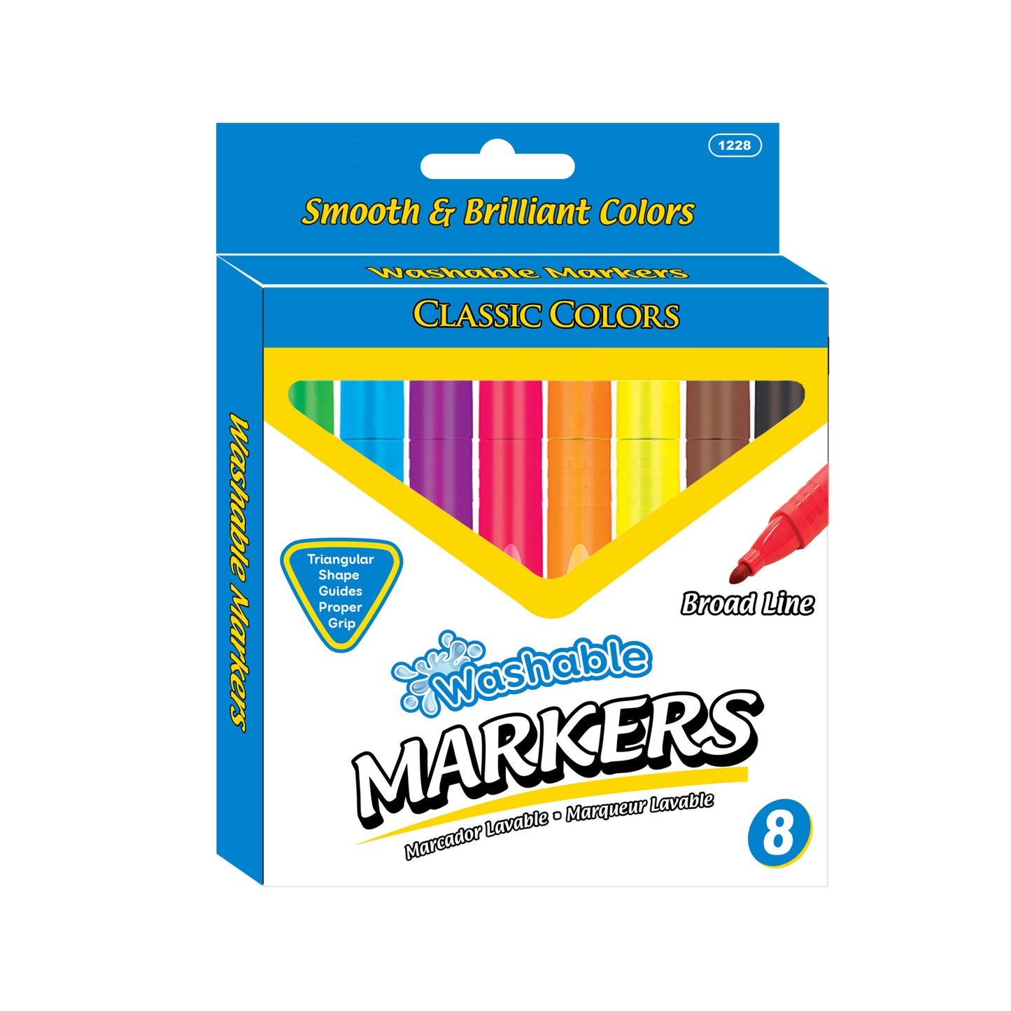 144 PACKS | $1.53 PER PACK ||   8 Colors Jumbo Triangle Washable Markers