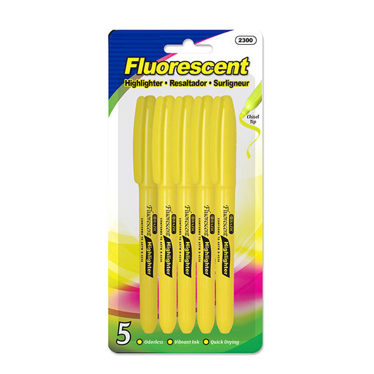 72/144 PACKS | $1.31 ~ $2.78 PER PACK ||    Pen Style Fluorescent Highlighter Yellow w/ Pocket Clip (5/Pk)