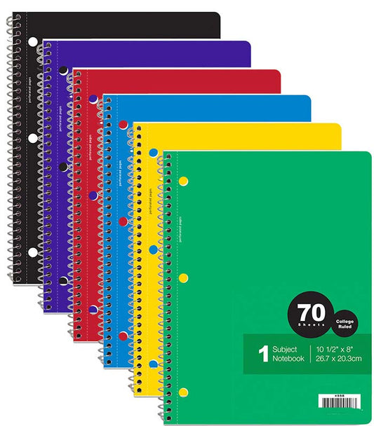 Notebook Spiral C/R or W/R 1-Subject 70 Ct.  |||  24 PACKS | $2.08 PER PACK