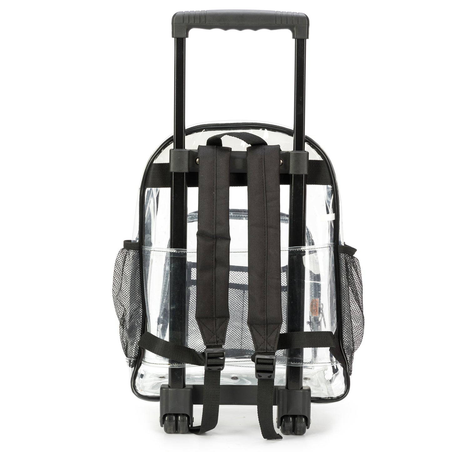 - 4 PACKS | $44.99 PER PACK ||    Wholesale Case Lot: 4pc Rolling Clear Backpack: Heavy-Duty See-Through Daypack with Wheels for School and Travel