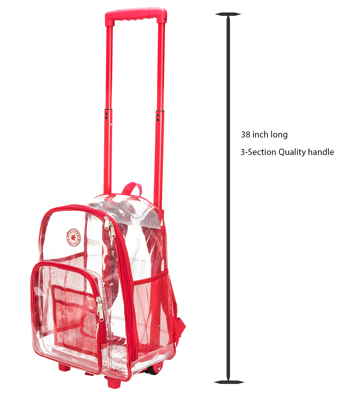 - 4 PACKS | $44.99 PER PACK ||    Wholesale Case Lot: 4pc Rolling Clear Backpack: Heavy-Duty See-Through Daypack with Wheels for School and Travel