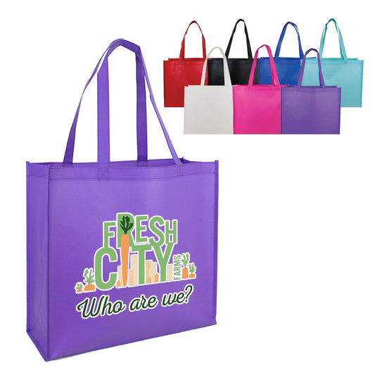 Case Lot: 100 pcs Non-Woven Cosmo Large Matte Laminated Tote 16"H x 17.5"W x 6.5"G   |||   100 PACKS | $2.39  PER PACK