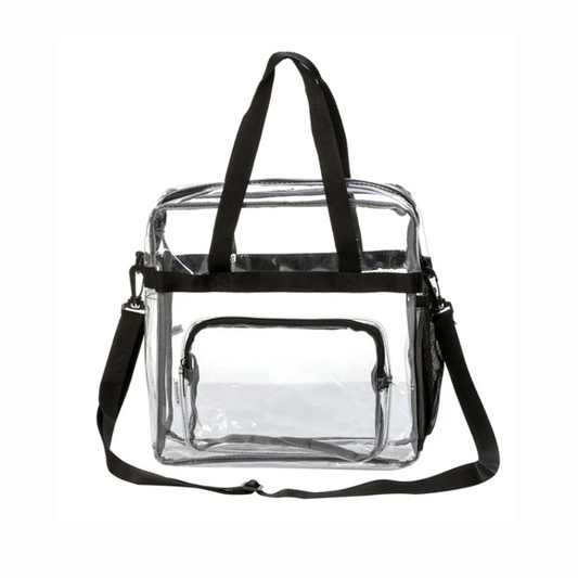 Wholesale Case Lot: 20 pcs Heavy Duty STADIUM Clear Tote Quality See Through Messenger Work Bag Durable Transparent PVC Lunch Bag ||| 20 PACKS | $11.99 PER PACK