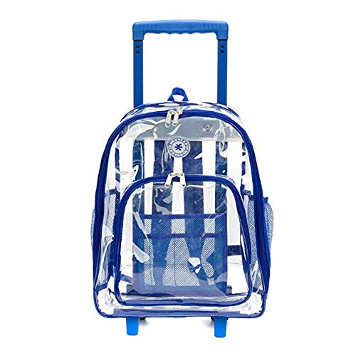 - 4 PACKS | $44.99 PER PACK ||    Wholesale Case Lot: 4pc Rolling Clear Backpack: Heavy-Duty See-Through Daypack with Wheels for School and Travel