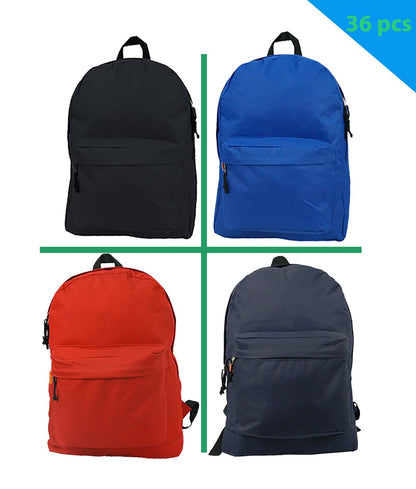 - 36 PCS | $5.55~$5.71 PER PACK ||  Case Lot:  36pc / 24pcs Simple and Classic 18" School Backpack - Basic Book Bag Design